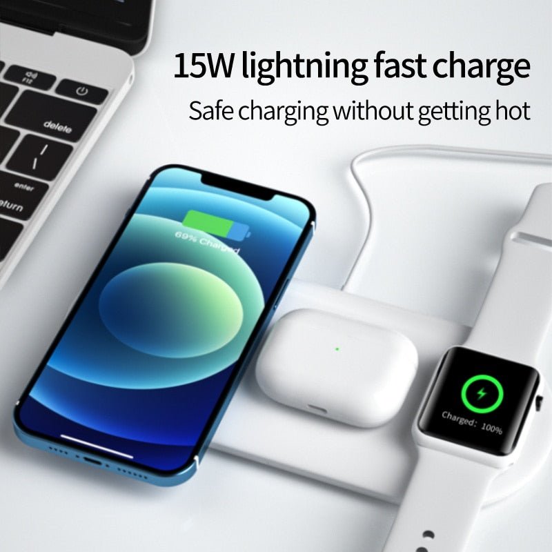 15W Fast Wireless Charger Standion 3 In 1 Qi Charging Dock For iPhone 12 11 Pro XS MAX XR X 8 Apple Watch SE 6 5 4 3 AirPods Pro - ESSENTIALS365