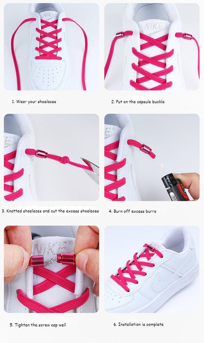 1Pair Multicolor Lock Elastic Sneaker Laces No Tie Elastic Shoelace - ESSENTIALS365