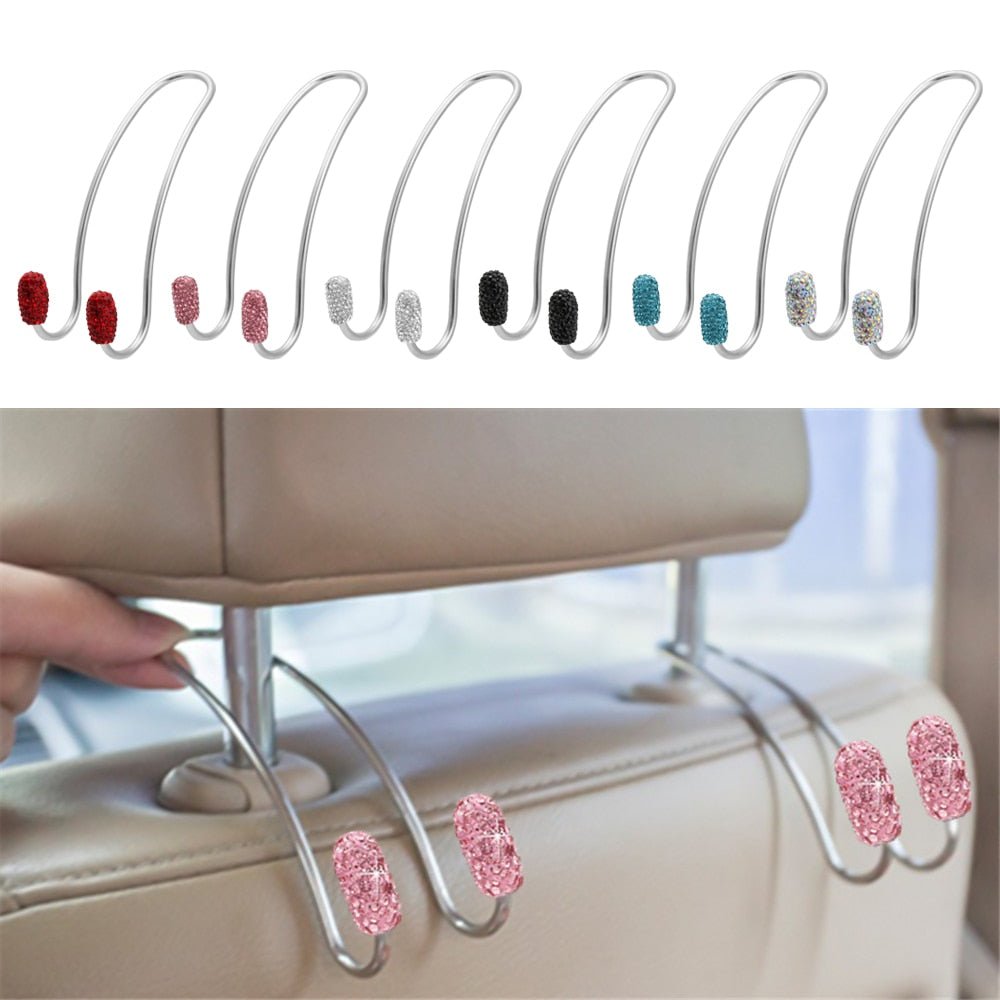 2 Pack Universal Seat Back Organizers Bling Diamond Car Headrest Bag Hangers Strong Durable Auto Back Seat Storage Hooks - ESSENTIALS365