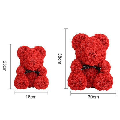 25cm Red Rose Teddy Bear Rose Flower Artificial Decoration Christmas Women Valentines Gift - ESSENTIALS365