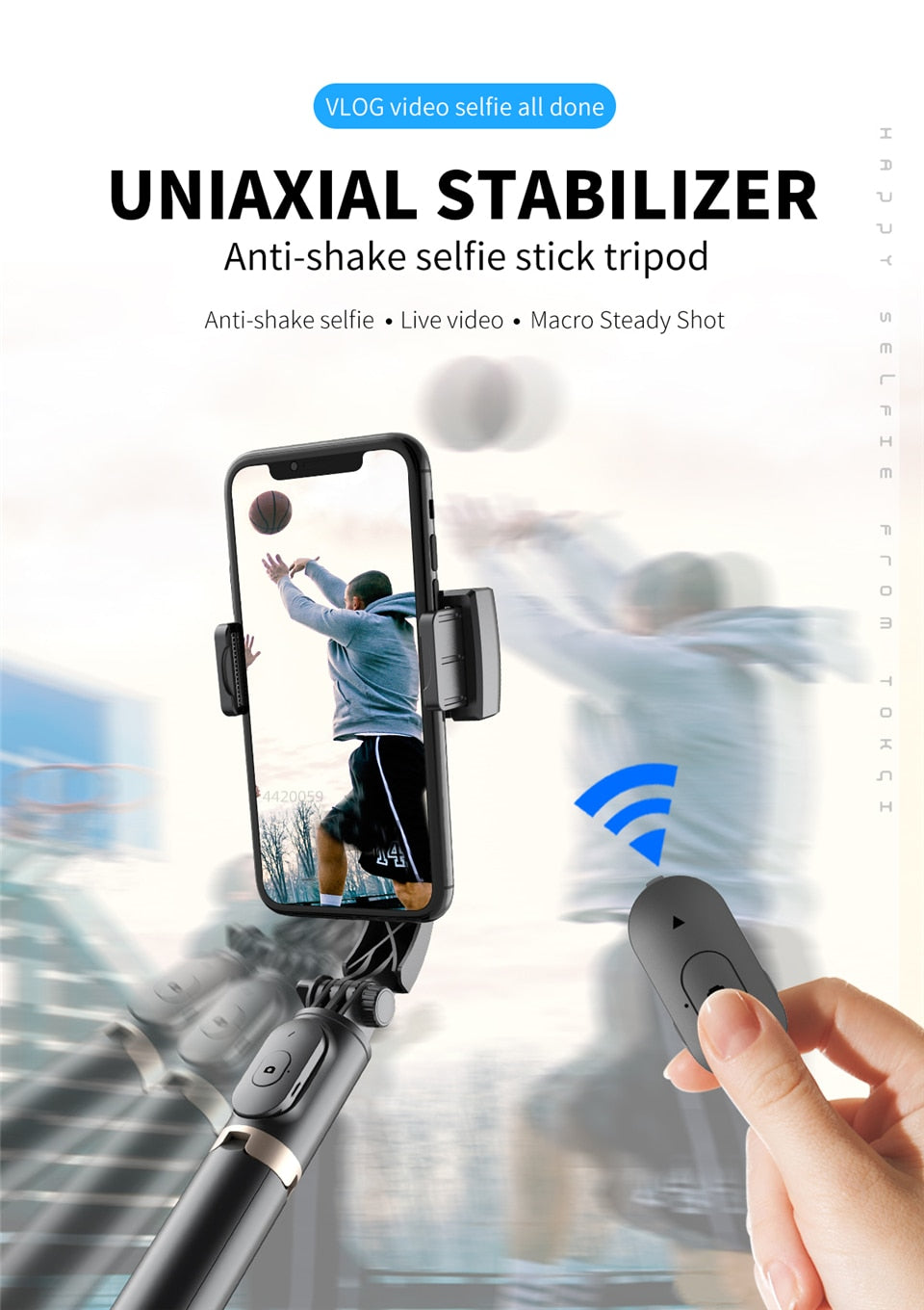 Stabilizer Selfie Stick Foldable Wireless Tripod with Bluetooth Shutter Monopod for IOS, Android