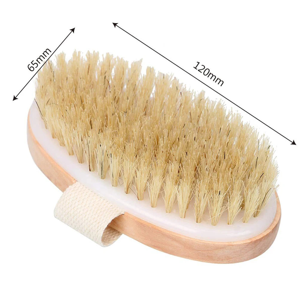 Exfoliating Wooden Body Massage Shower Brush Natural Bristle Dry Body Brush 1pcs