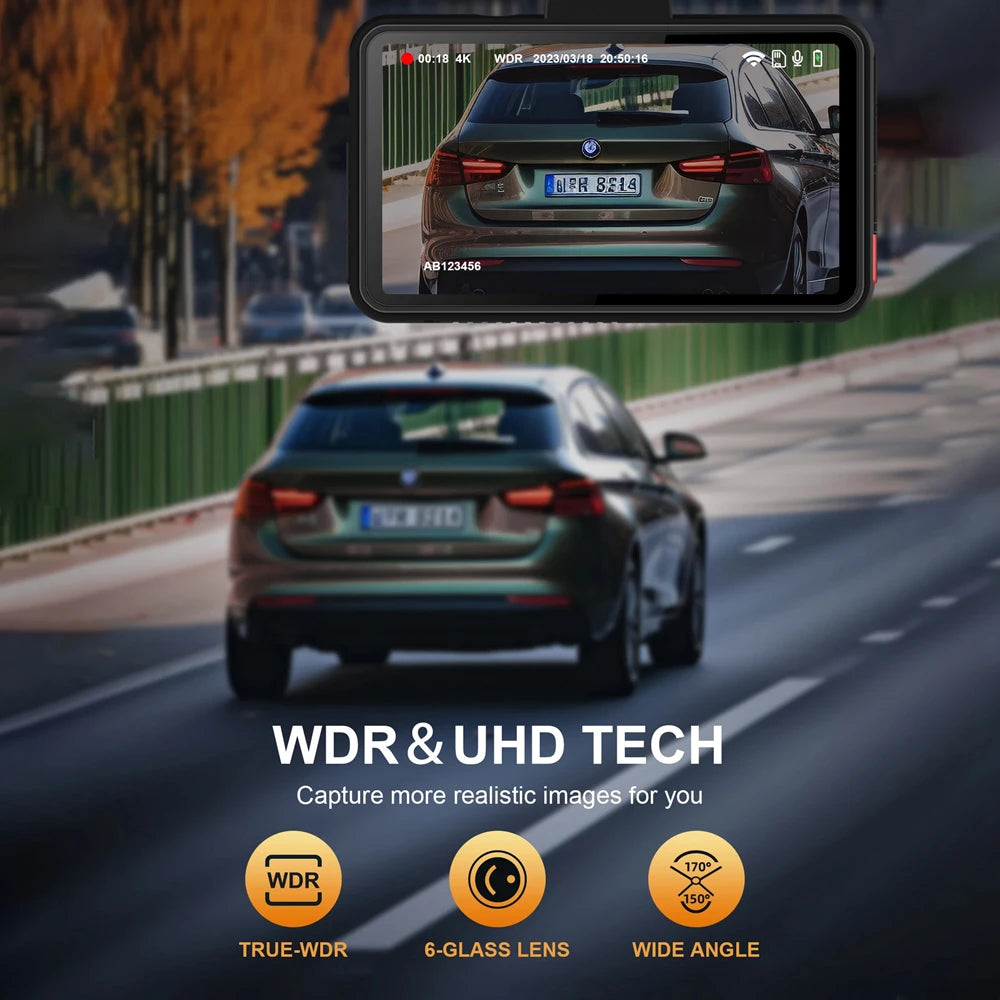 4K Dash Cam with Night Vision & Parking Mode – Front & Rear Car Camera for Ultimate Safety & Security WiFi