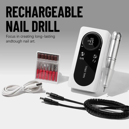 45000RPM Nail Drill Machine Electric Portable Nail File Rechargeable Nail Sander for Gel Nails Polishing For Home Manicure Salon