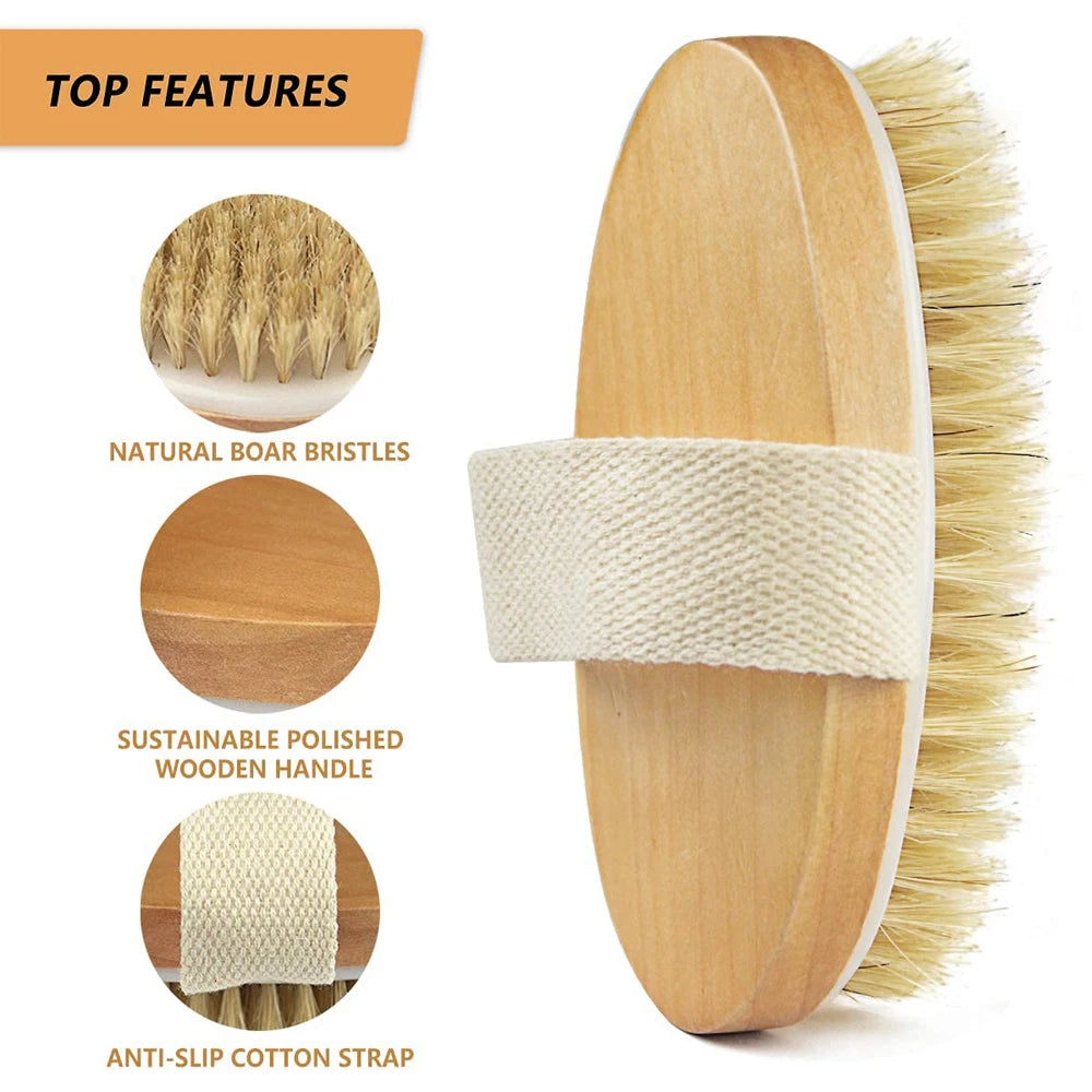 Exfoliating Wooden Body Massage Shower Brush Natural Bristle Dry Body Brush 1pcs