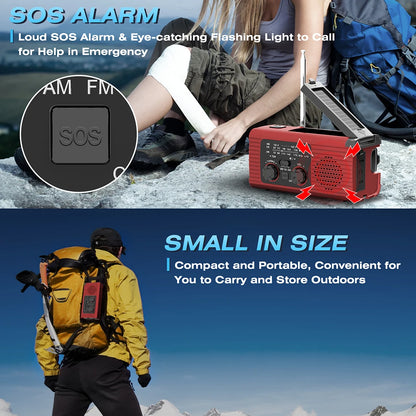 Solar rechargeable radio Radio with LED light Hand rechargeable emergency light Outdoor Adventure waterproof emergency light