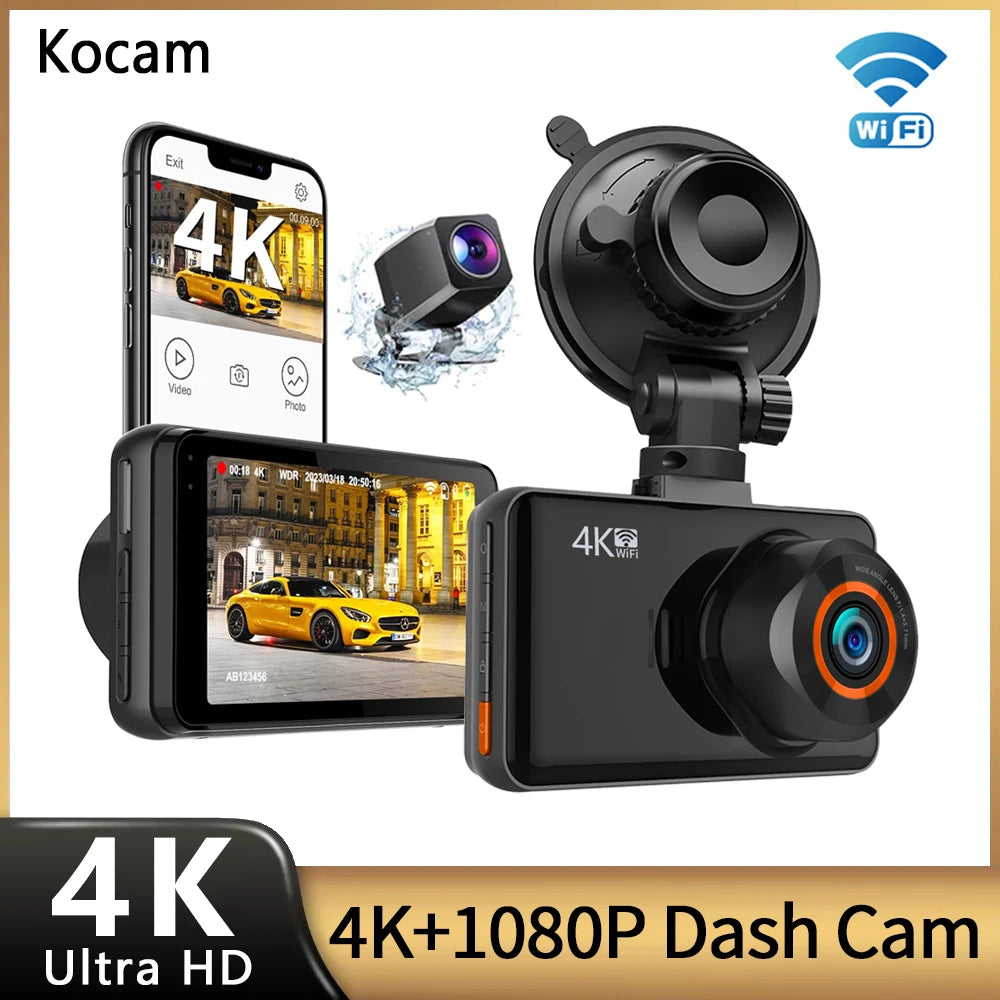 4K Dash Cam with Night Vision & Parking Mode – Front & Rear Car Camera for Ultimate Safety & Security WiFi