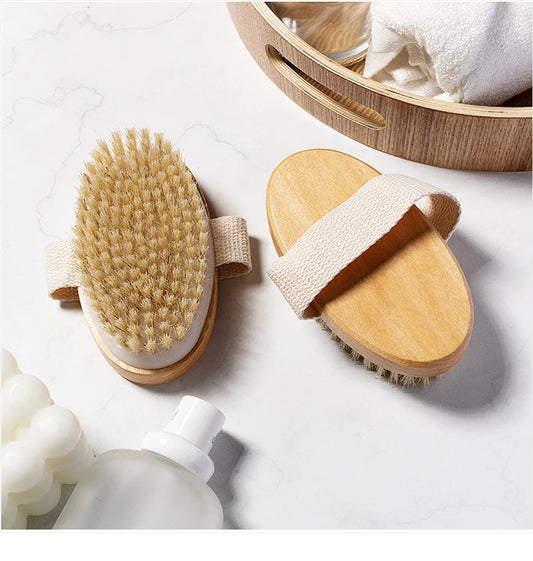 Exfoliating Wooden Body Massage Shower Brush Natural Bristle Dry Body Brush 1pcs