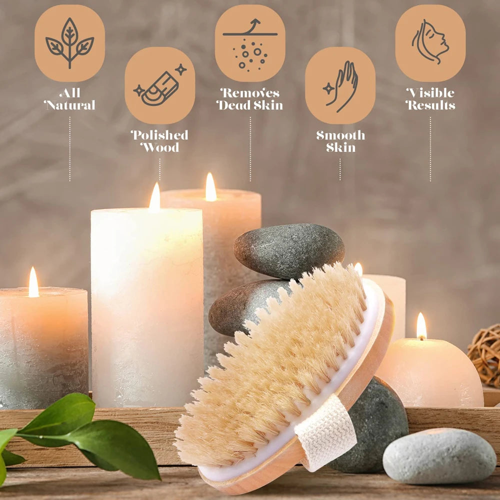 Exfoliating Wooden Body Massage Shower Brush Natural Bristle Dry Body Brush 1pcs