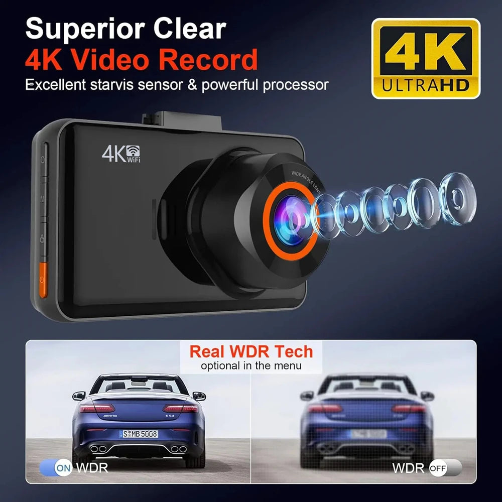 4K Dash Cam with Night Vision & Parking Mode – Front & Rear Car Camera for Ultimate Safety & Security WiFi