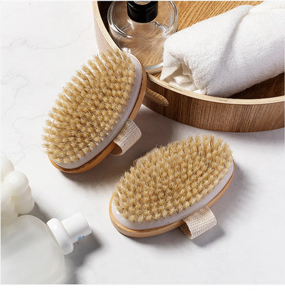 Exfoliating Wooden Body Massage Shower Brush Natural Bristle Dry Body Brush 1pcs