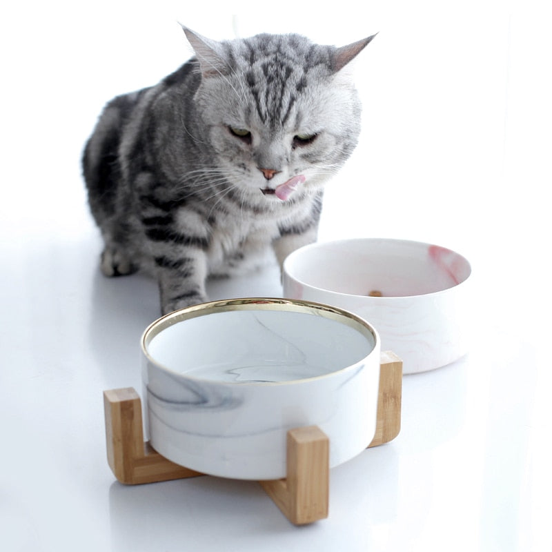 Marbling Ceramic Double Bowl For Pet - ESSENTIALS365