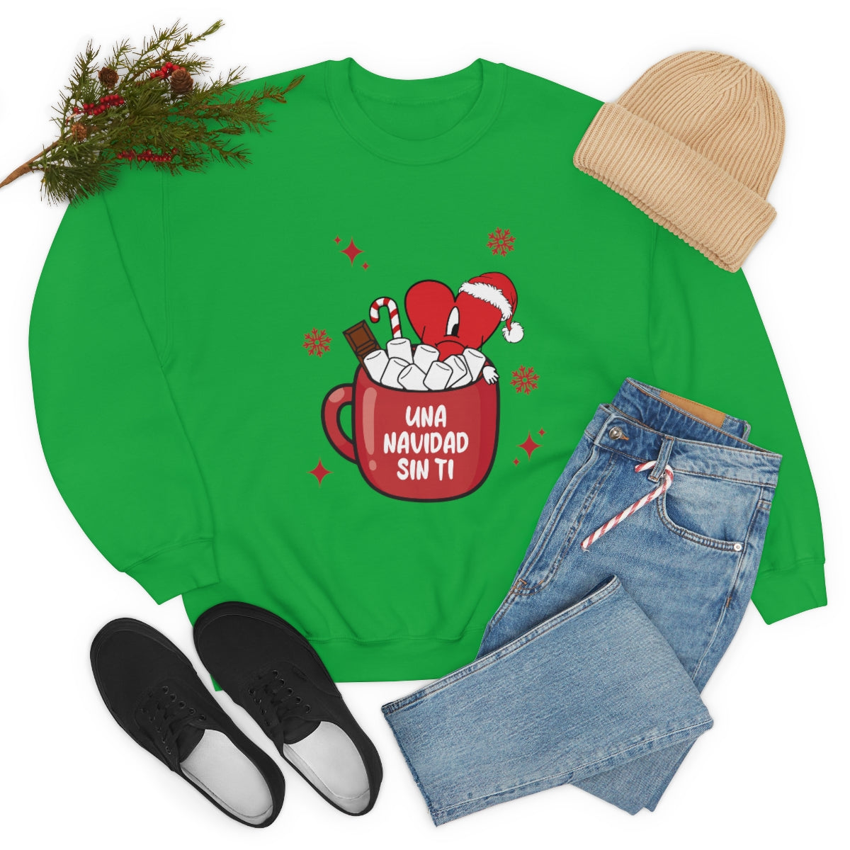 Bad Bunny Christmas Sweatshirt, Retro Vintage Bad Bunny Shirt, Una Navidad Sin Ti Sweatshirt, Pop Music lover Gift,Bad Bunny Xmas Gifts Tees - ESSENTIALS365