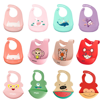 Baby Bibs Waterproof Silicone Feeding Baby Saliva Towel Newborn Cartoon Aprons Baby Bibs Adjustable Different styles of Bibs - ESSENTIALS365