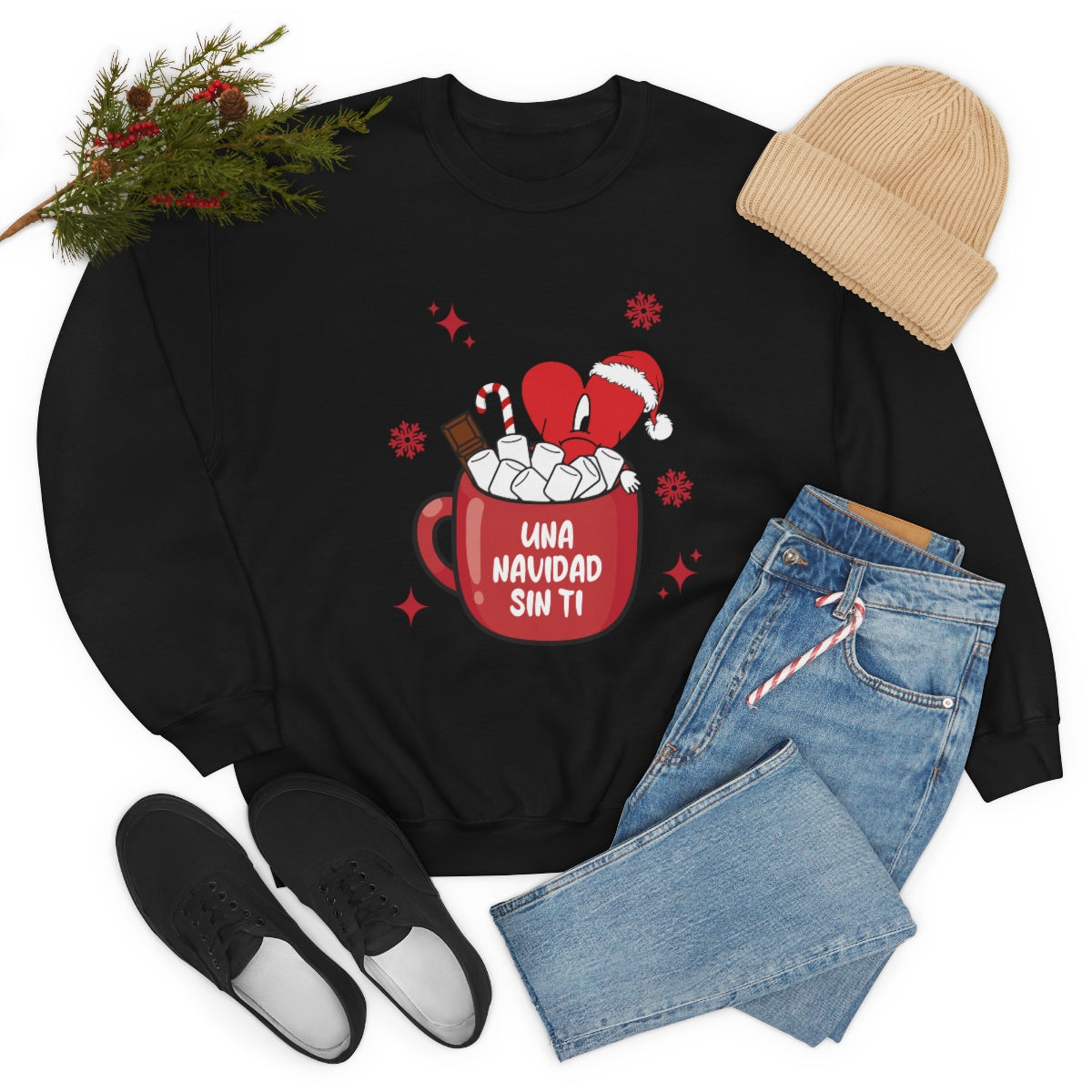 Bad Bunny Christmas Sweatshirt, Retro Vintage Bad Bunny Shirt, Una Navidad Sin Ti Sweatshirt, Pop Music lover Gift,Bad Bunny Xmas Gifts Tees - ESSENTIALS365