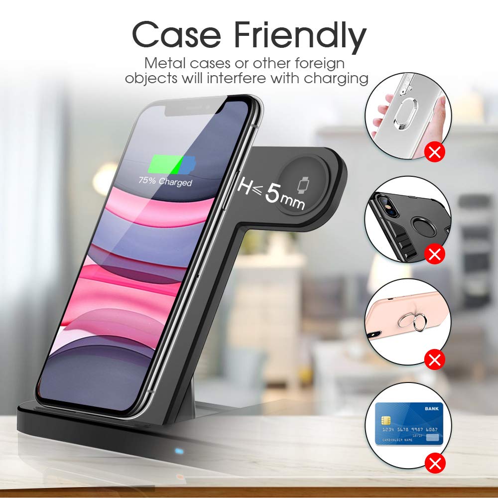 DCAE Wireless Charger QI 3 in 1 Qi 10W Fast Charging Dock Station for Apple Watch 5 4 3 2 Airpods Pro iPhone 11 XS XR X 8 Stand - ESSENTIALS365