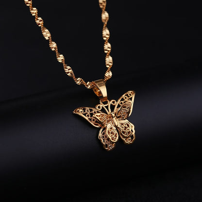 St.kunkka Butterfly Statement Necklaces Pendants Woman Chokers Collar Water Wave Chain Bib 24K Yellow Gold Filled Chunky Jewelry - ESSENTIALS365