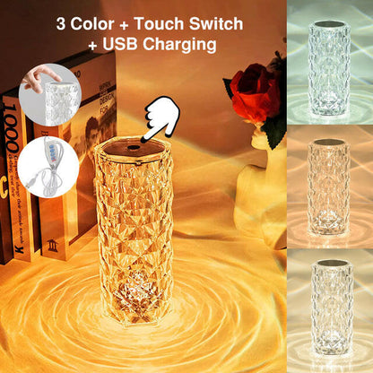 Crystal LED RGB Lamp Remote Touch Control USB Diamond Projector Table Home - ESSENTIALS365