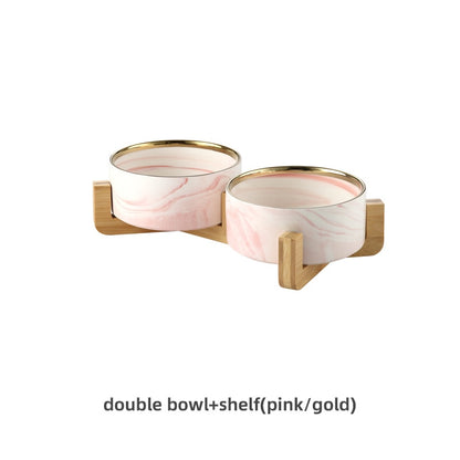 Marbling Ceramic Double Bowl For Pet - ESSENTIALS365