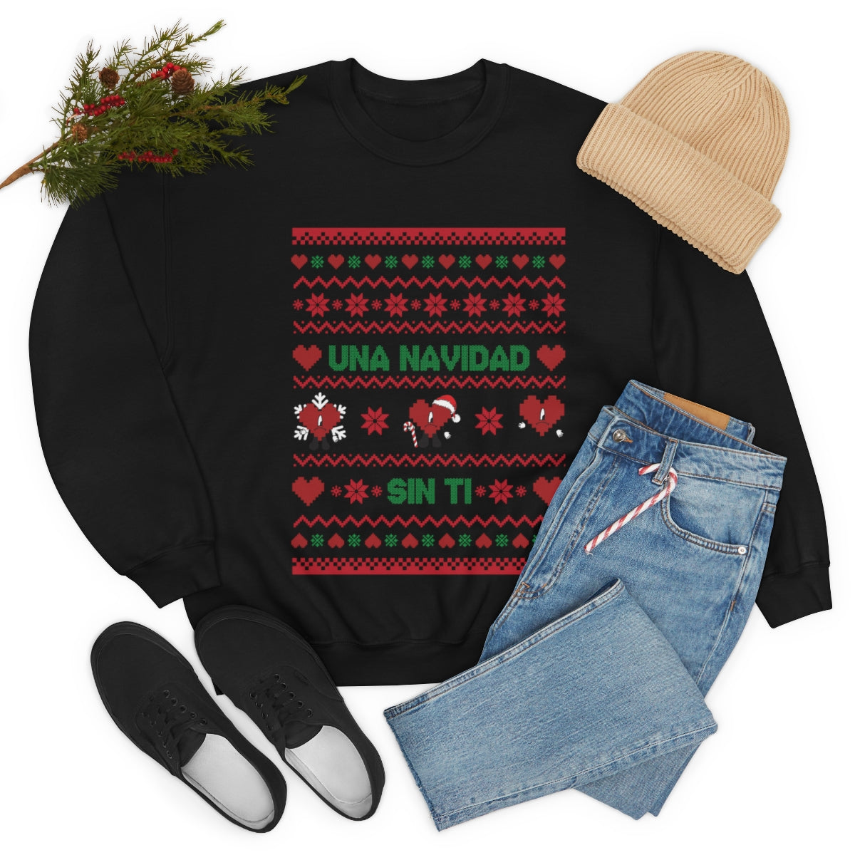 Bad Bunny Christmas Sweatshirt, Retro Vintage Bad Bunny Shirt, Una Navidad Sin Ti Sweatshirt, Pop Music lover Gift,Bad Bunny Xmas Gifts Tees - ESSENTIALS365