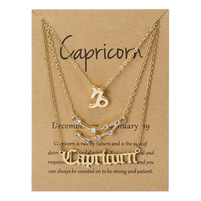 Zodiac Sign Necklace With Cardboard Card - ESSENTIALS365