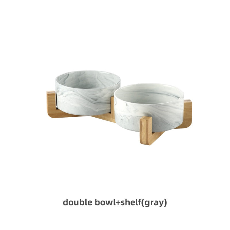 Marbling Ceramic Double Bowl For Pet - ESSENTIALS365