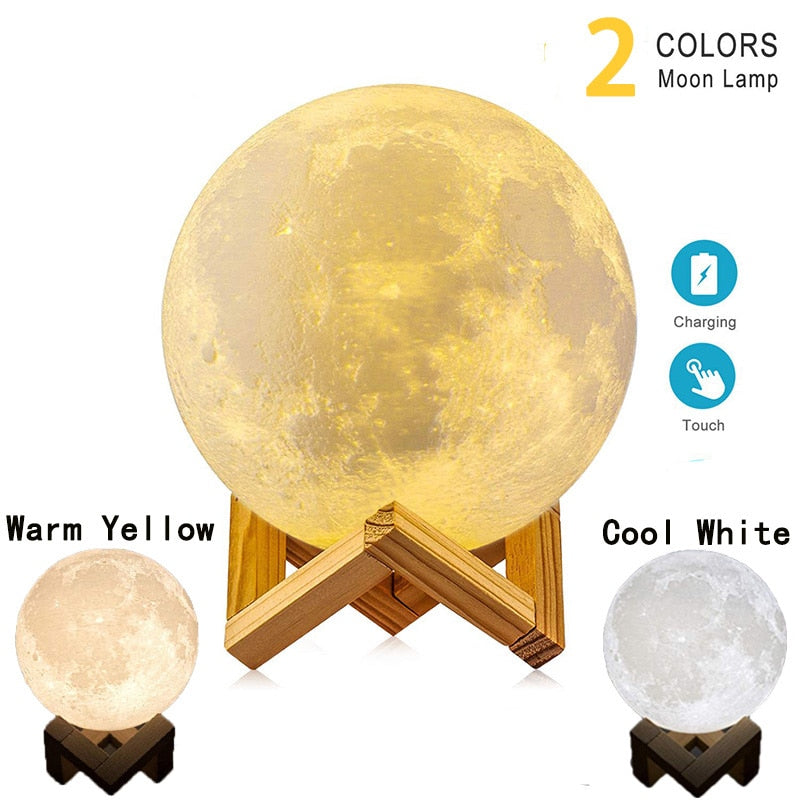 USB Rechargeable 3D Print Moon Lamp - ESSENTIALS365