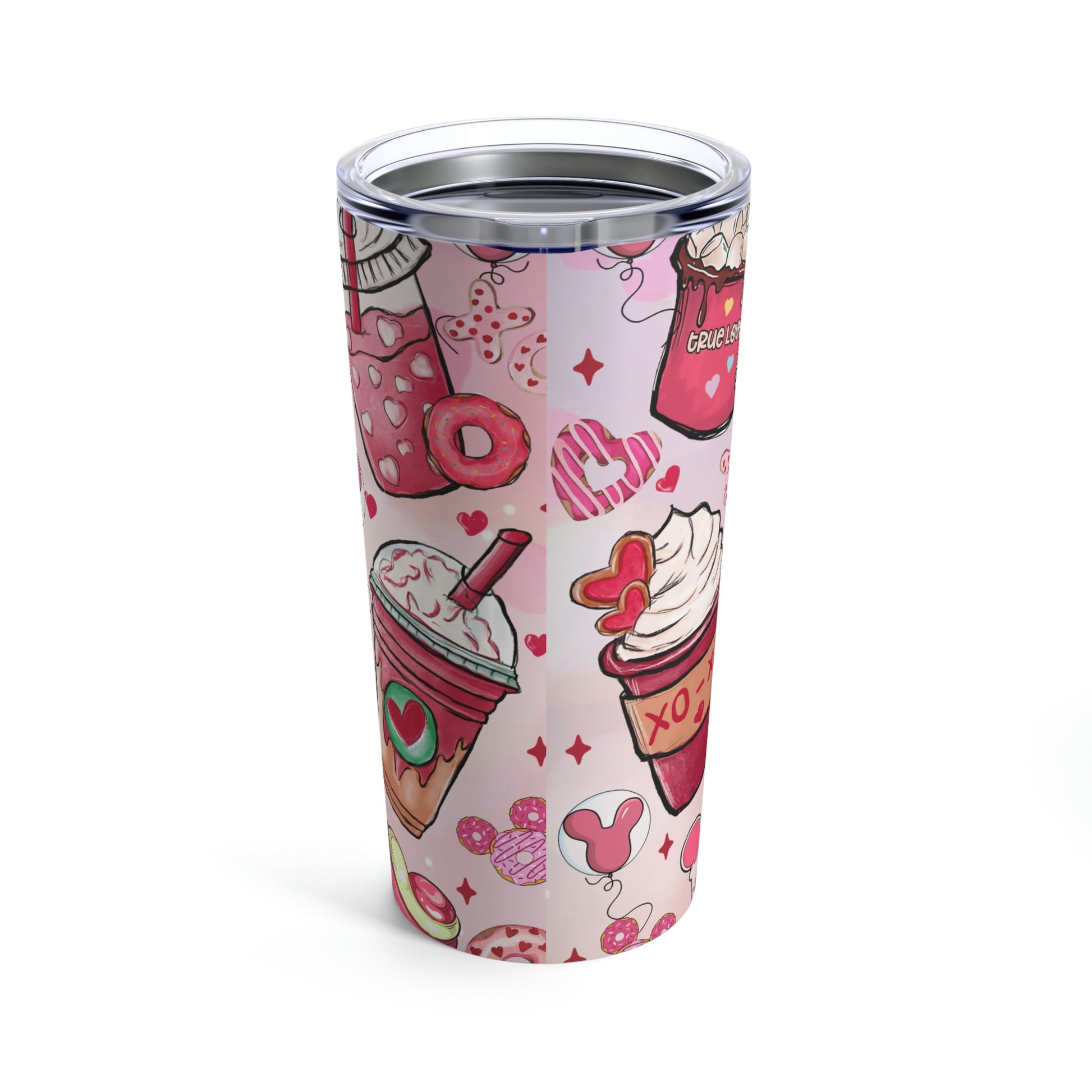 Stitch Valentine Coffee Tumbler Wrap, 20oz Skinny Straight Tumbler, Coffee Latte, ValentineTumbler 20oz - ESSENTIALS365