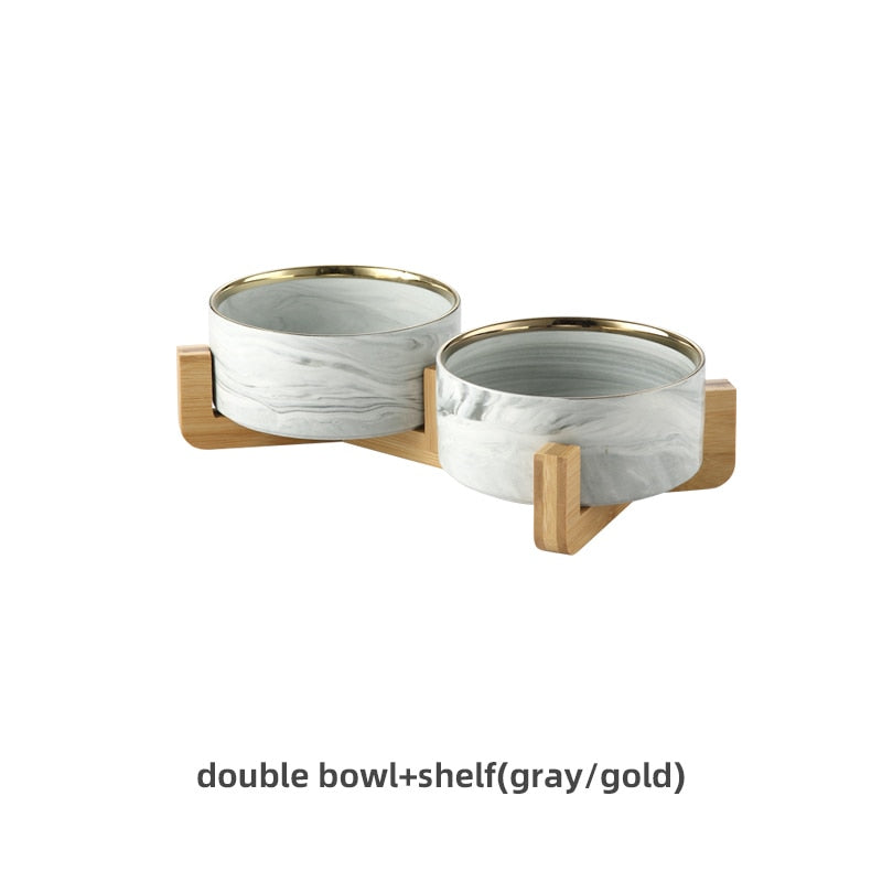 Marbling Ceramic Double Bowl For Pet - ESSENTIALS365