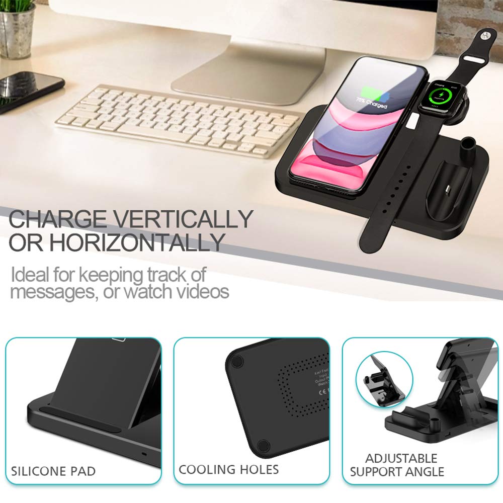 DCAE Wireless Charger QI 3 in 1 Qi 10W Fast Charging Dock Station for Apple Watch 5 4 3 2 Airpods Pro iPhone 11 XS XR X 8 Stand - ESSENTIALS365