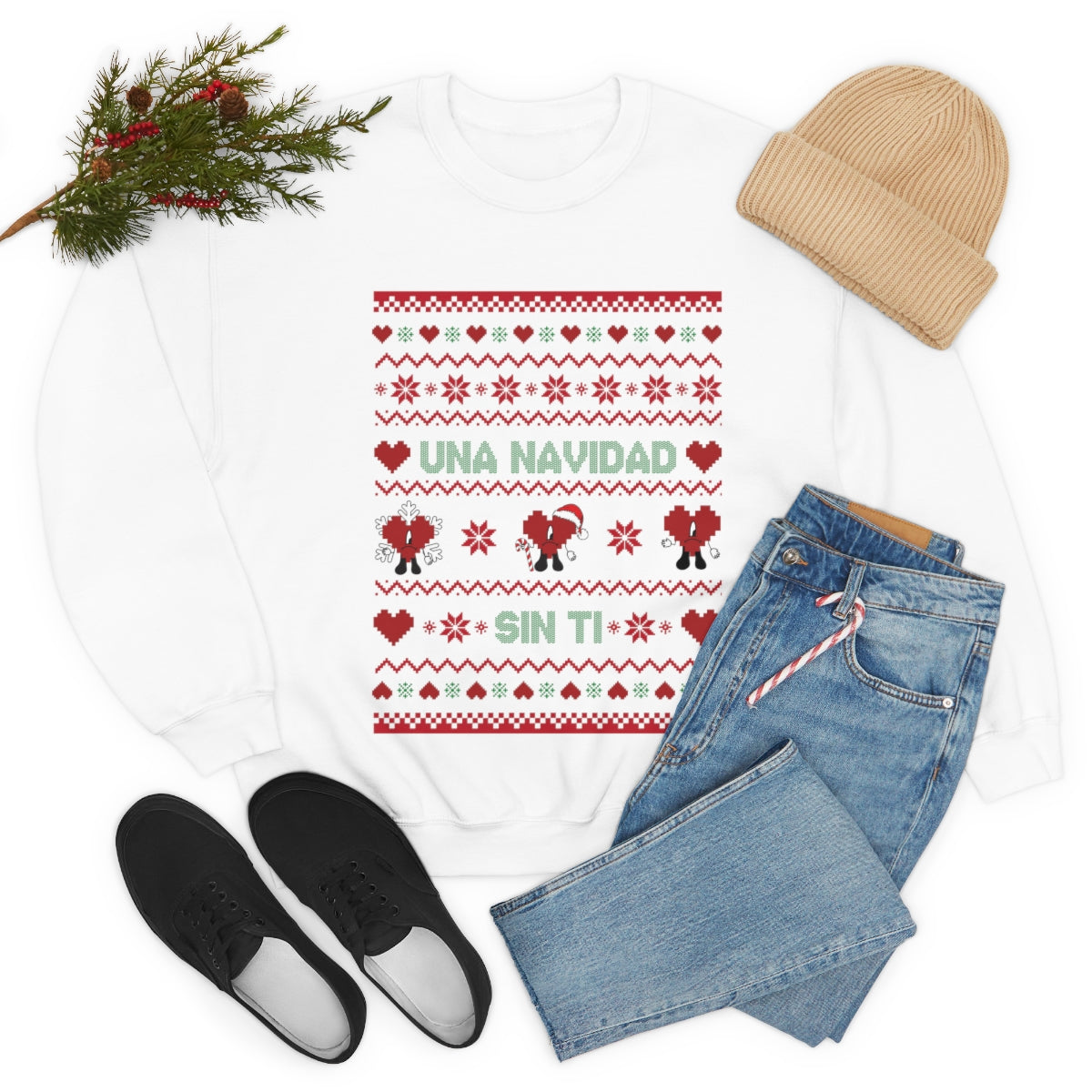 Bad Bunny Christmas Sweatshirt, Retro Vintage Bad Bunny Shirt, Una Navidad Sin Ti Sweatshirt, Pop Music lover Gift,Bad Bunny Xmas Gifts Tees - ESSENTIALS365