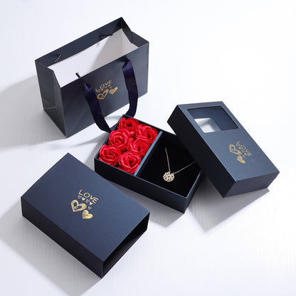 Rose Gift Box Four -leaf Grass Necklace Heart Necklace Cute Four Leaf Clover Necklace Dainty Gold Necklaces Gifts for Girlfriend - ESSENTIALS365