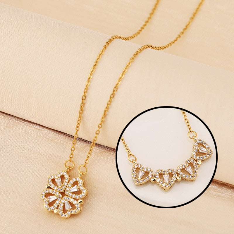 Rose Gift Box Four -leaf Grass Necklace Heart Necklace Cute Four Leaf Clover Necklace Dainty Gold Necklaces Gifts for Girlfriend - ESSENTIALS365