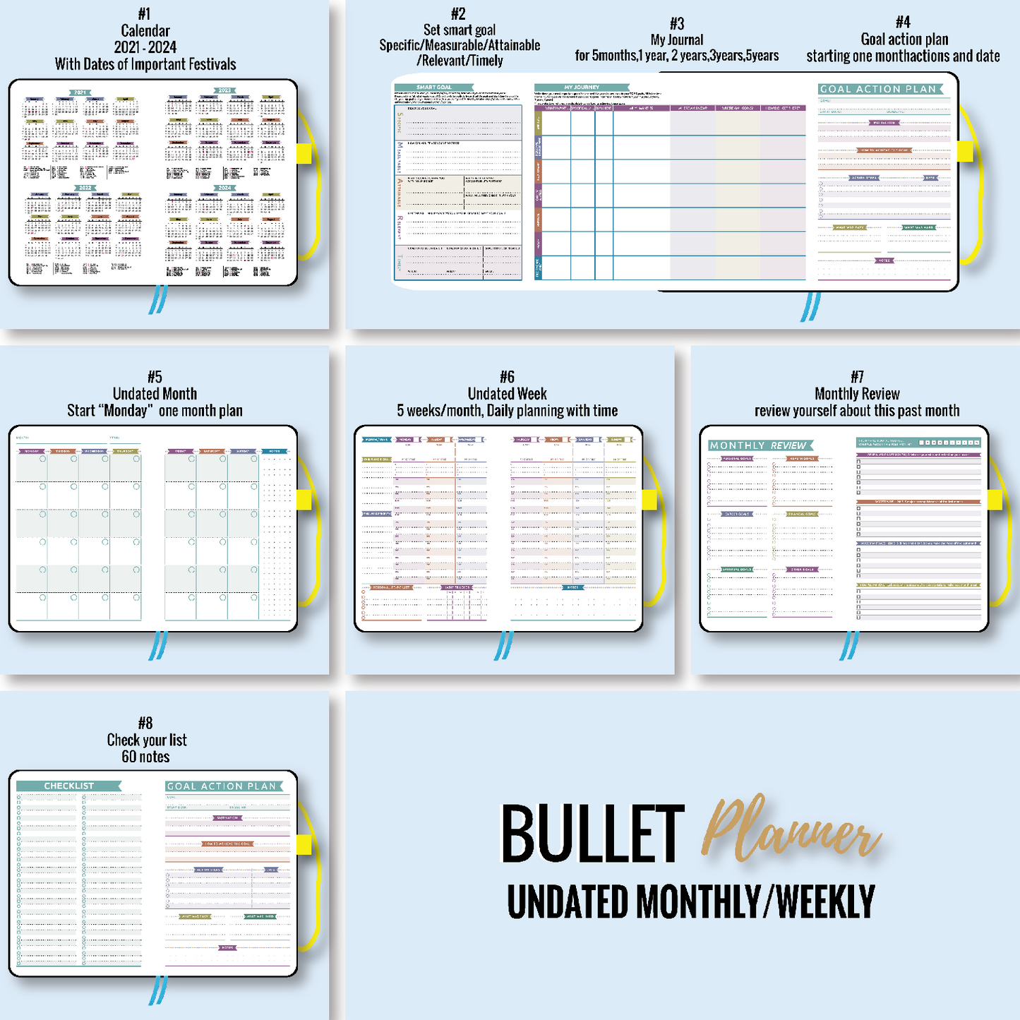 Agenda 2023 Daily Planner Life Goal Setting Undated Weekly Monthly Year Calendar Organizer Notebook - Fitness Yoga Habit - ESSENTIALS365