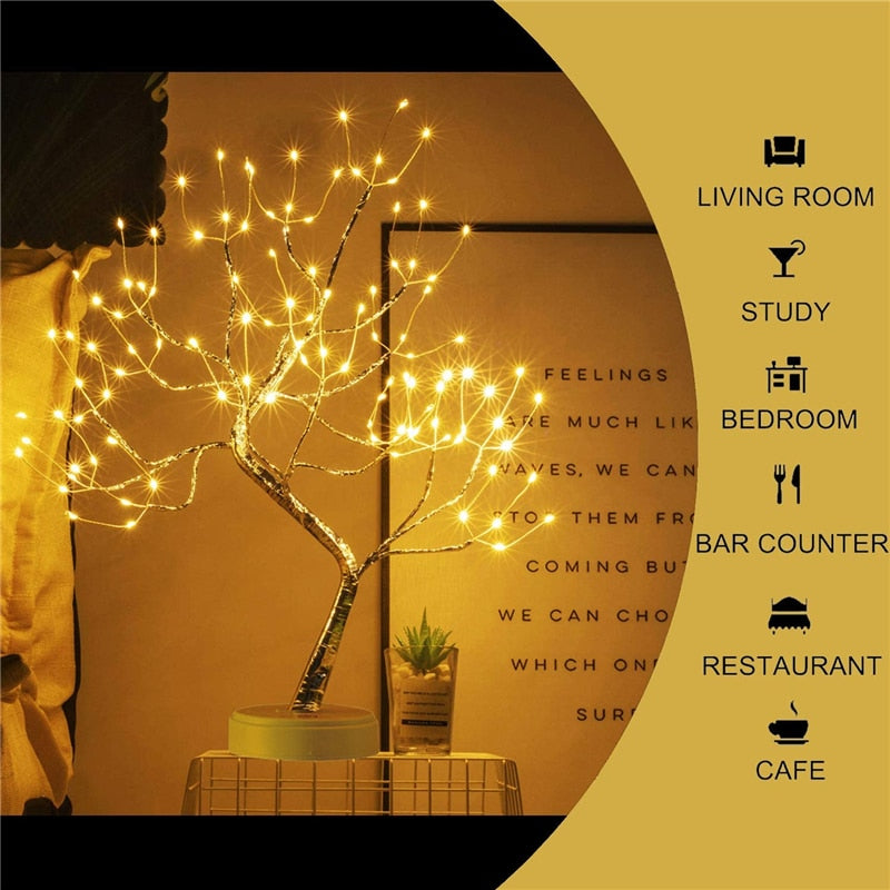 LED Night Light Mini Christmas Tree Copper Wire Garland Lamp For Kids Home Bedroom Decoration Decor Fairy Light Holiday lighting - ESSENTIALS365