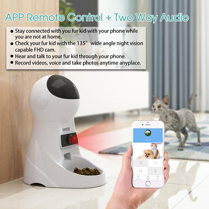 Iseebiz 3L Automatic Cat Feeder Dog Food Dispenser with Camera Support Voice Record App Control 8 Times One Day Pet Accessories - ESSENTIALS365