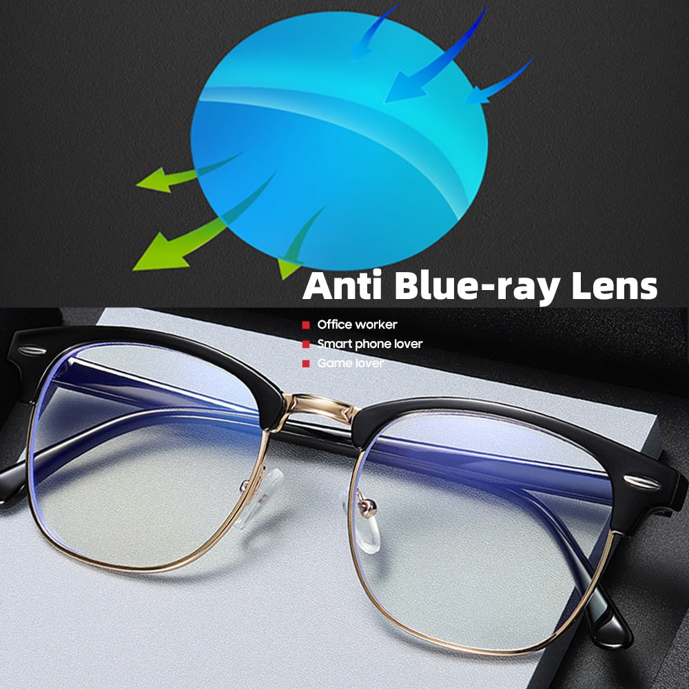 Classic Semi Rimless Anti Blue Light Blocking Glasses Men Square Ray Filter Eyeglasses Frames Computer Women Goggles - ESSENTIALS365