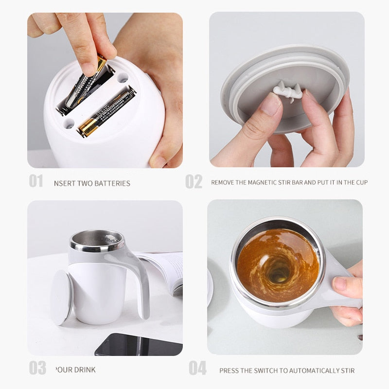 Automatic Self Stirring Magnetic Mug Stainless Steel Temperature Difference Coffee Mixing Cup Blender Smart Mixer Thermal Cup - ESSENTIALS365