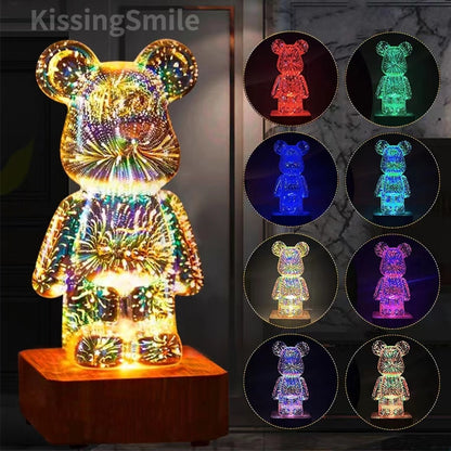 3D Fireworks Bear LED Night Light Room Atmosphere Light Desktop Decoration Night Lamp