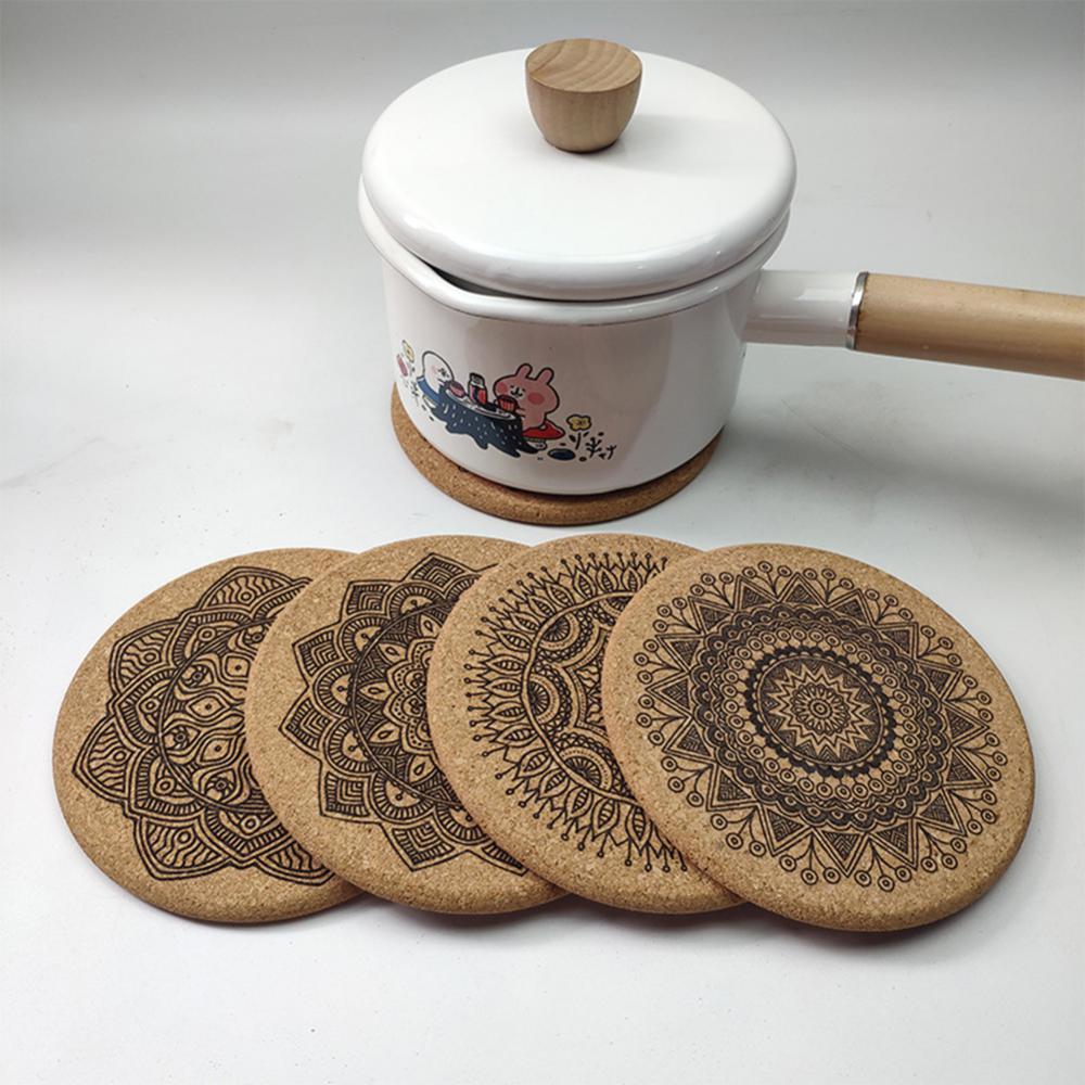 6Pcs/1Set Nordic Mandala Design Round Wooden Coasters Table Placemat Coffee Cup Mat Desk Non-slip Heat Insulation Tea Pad - ESSENTIALS365