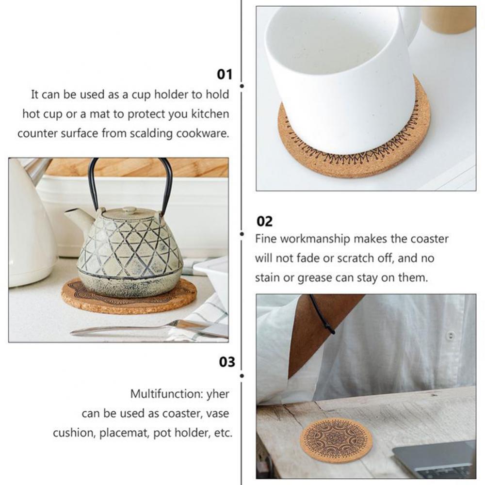 6Pcs/1Set Nordic Mandala Design Round Wooden Coasters Table Placemat Coffee Cup Mat Desk Non-slip Heat Insulation Tea Pad - ESSENTIALS365