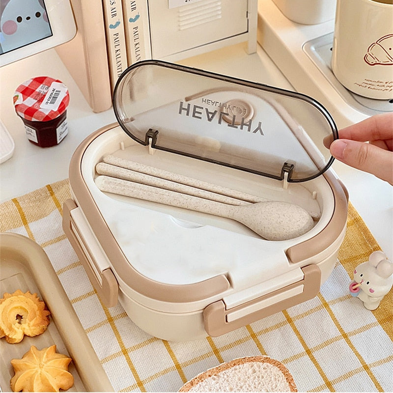 Compartment Lunch Box Plastic Portable Lunchbox Students Office Bento Box Microwave Food Containers with Chopsticks and Spoon - ESSENTIALS365