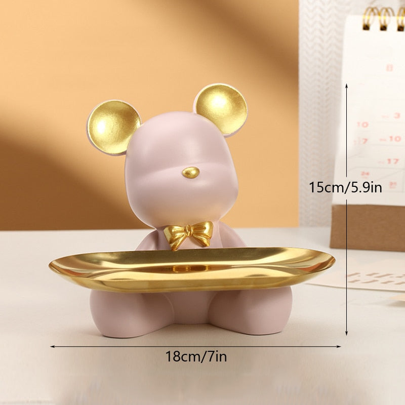 Nordic Resin Bear Tray Figurines Home Living Room Bedroom Key Storage Decor Ornament Candy Container Animal Statues - ESSENTIALS365