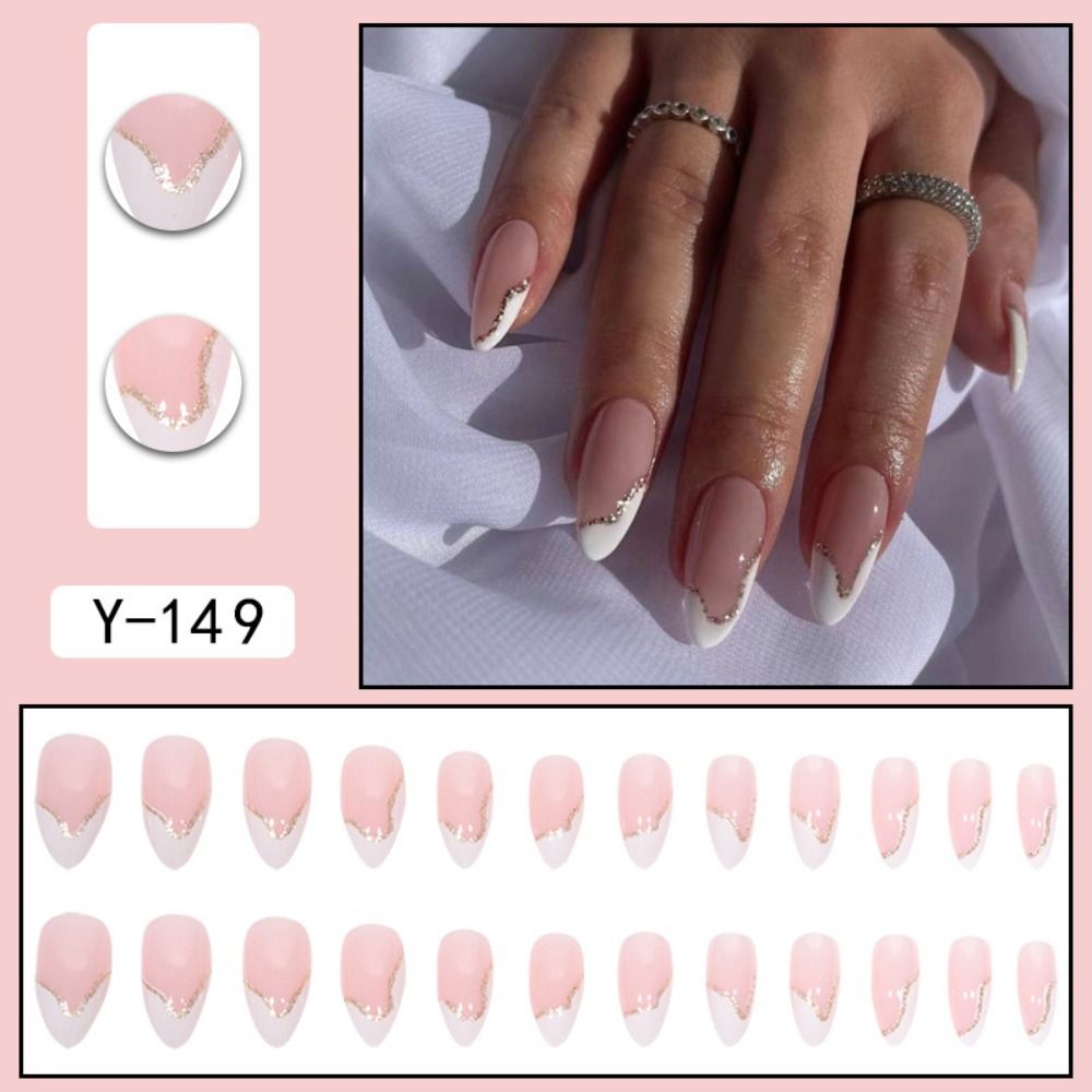 Simple French Manicure Fake Nails Press On Nail - ESSENTIALS365