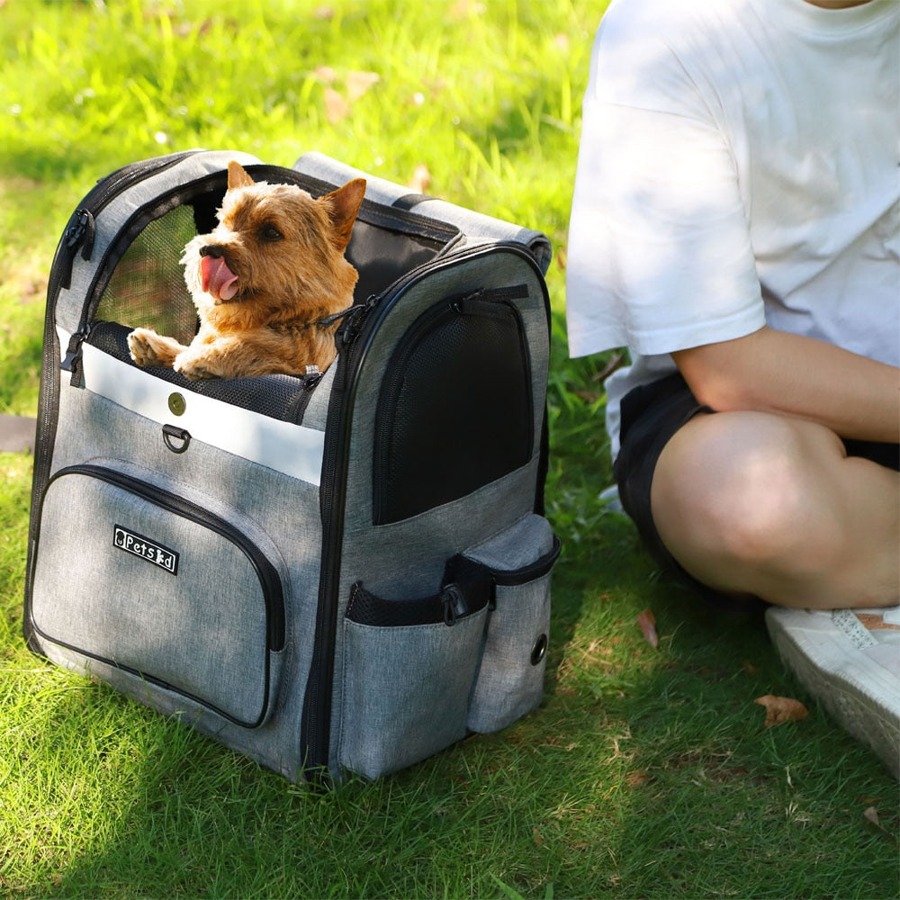 Dog Carrier Bag Pet Double Shoulder Backpack Sturdy Frame Breathable Foldable Dog Double Doors Bag Fits 20 lbs Pets Travel Set - ESSENTIALS365