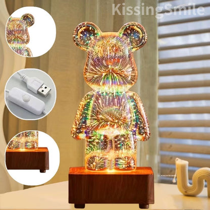 3D Fireworks Bear LED Night Light Room Atmosphere Light Desktop Decoration Night Lamp