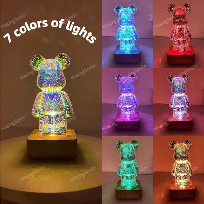 3D Fireworks Bear LED Night Light Room Atmosphere Light Desktop Decoration Night Lamp