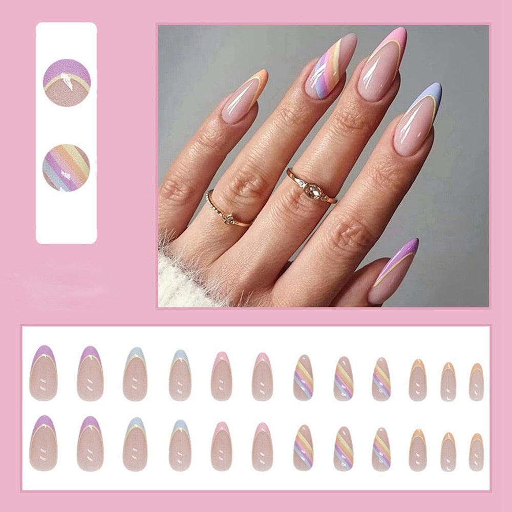 Simple French Manicure Fake Nails Press On Nail - ESSENTIALS365