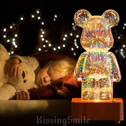 3D Fireworks Bear LED Night Light Room Atmosphere Light Desktop Decoration Night Lamp