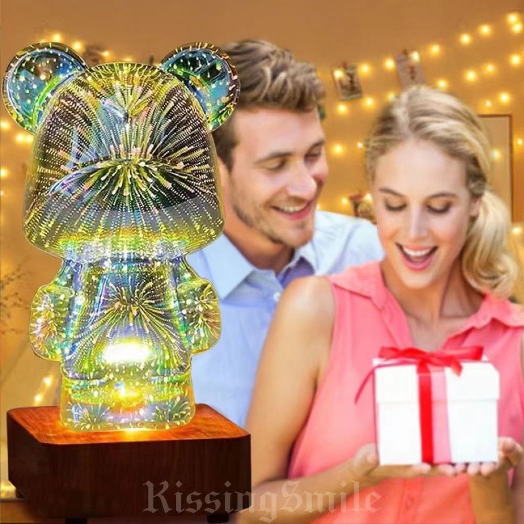 3D Fireworks Bear LED Night Light Room Atmosphere Light Desktop Decoration Night Lamp